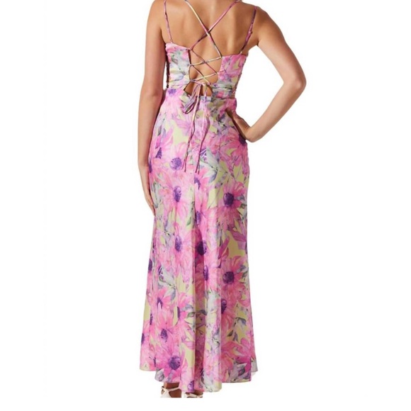 NEW ASTR Antlia Lime Green and Pink Floral Tropical Maxi Dress Small - Picture 2 of 8